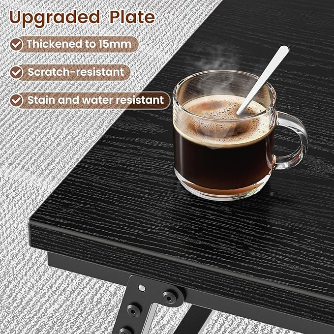Folding Coffee Table for Small Spaces, Leg Latches Collapsible Foldable Coffee Table Portable Sturdy, No Assembly Low Tables for Living Room (Black, Opened Size: 41.34L×21.65W×15.75H)