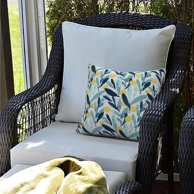 LVTXIII Pack of 2 Outdoor Throw Pillow Covers Accent Waterproof Pillow Covers ONLY, Patio Square Cushion Cases for Garden Balcony Couch Sofa Decoration 18x18 inch, Leaves Multi