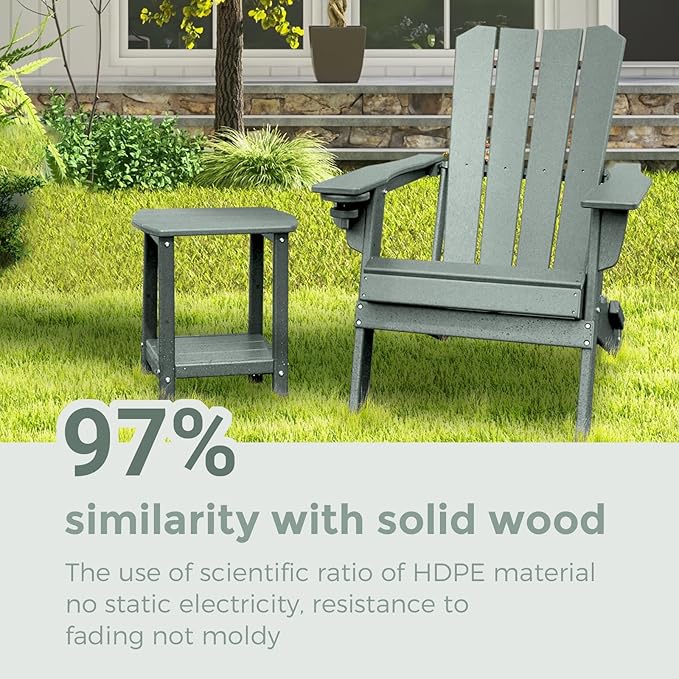Adirondack Square Outdoor Side Table,2-Tier Storage Patio Side Table, HDPE End Tables for Backyard Pool Porch Garden Lawn LightGrey