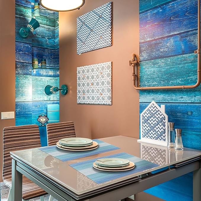 HeloHo Blue Placemats Set of 8,Vinyl Table Place Mats Stain Resistant Foldable Placemats Washable Wipeable Placemat for Kitchen Dining Table Decoration Indoor Outdoor.
