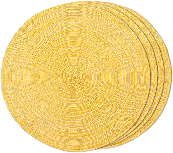 FunWheat Round Braided Placemats Set of 4 Place mats for Dining Tables Woven Heat Resistant Table Mats 15 inch (E Yellow, 4pcs)
