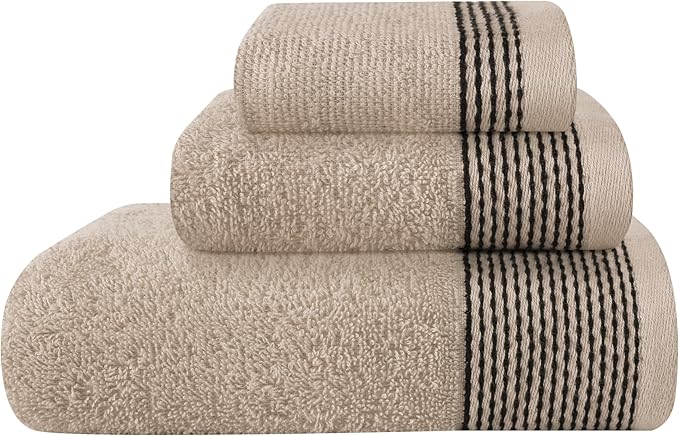 Belizzi Home Ultra Soft 3 Pack Cotton Towel Set, Contains a Bath Towel 28x55 inch, a Hand Towel 16x24 inch & a Wash Coth 12x12 inch, Ideal Everyday use, Compact & Lightweight -Tan