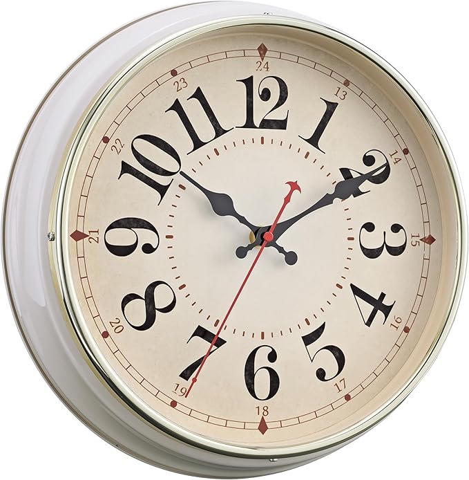 Wall Clock Metal 12.4" Retro Vintage Wall Clocks Countryside Style Silent Non Ticking Easy to Read for Living Room, Kitchen, Bedroom, Office, Bar(12.4" Beige)