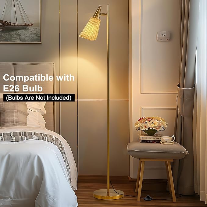62" Modern Gold Floor Lamp with Foot Switch Standing Lamp Tall Pole Lamps with Metal Heads for Living Rooms, Bedrooms, Home, Office