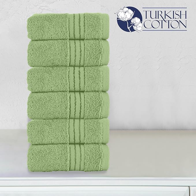 Elegant Comfort Premium Turkish Cotton 6 Pack Washcloths Set - 13 x 13 inch, Luxurious Hotel Spa Quality 100% Turkish Cotton 6PC Washcloth Set - Highly Absorbent - Soft Bathroom Towels, Sage
