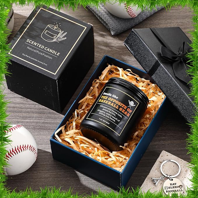 Baseball Gifts - Funny Scented Candle & Keychain for Men & Women