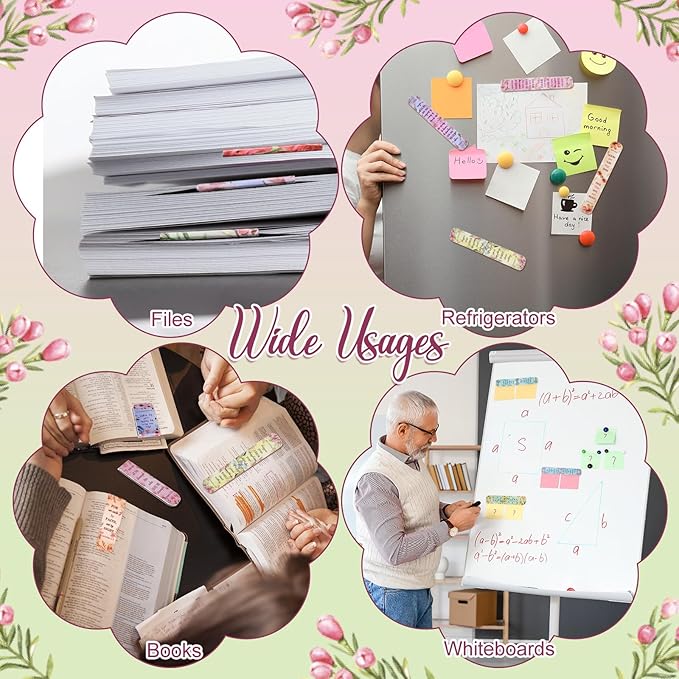 Zonon 48 Pcs Bible Verse Magnetic Bookmarks, Inspirational Scripture Christian Book Markers Religious Motivational Encouragement Flower Page Clips Presents for School Supplies(Flower Style)