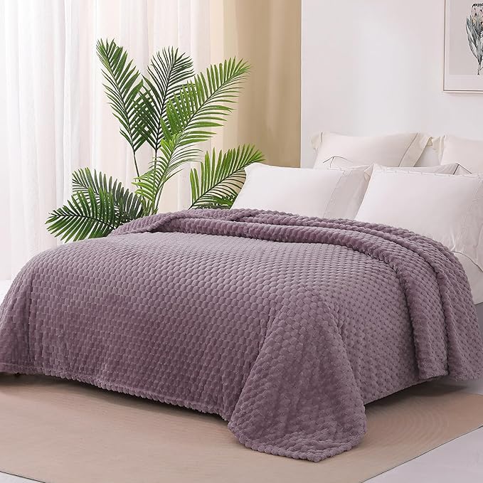 Exclusivo Mezcla Twin Size Soft Fleece Blanket, 90x66 Inches Stylish Jacquard Velvet Blanket for Bed, Fuzzy Cozy Lightweight for All Season, Grayish Purple