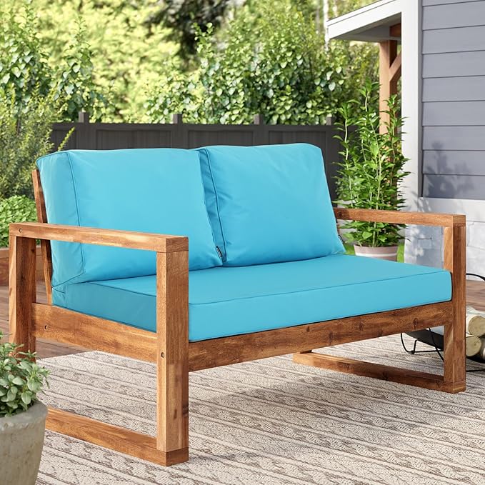 Outdoor Loveseat Cushion, Waterproof Fade & Tear Resistant Seat and Backrest Cushion Set for Patio Furniture,46x24 Inch, Teal