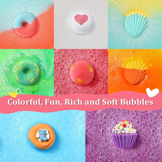 STNTUS INNOVATIONS Bath Bombs, 7 Natural Bath Bomb Gift Set, Bubble Bathbombs for Women Kids, Shea Butter Moisturize, Gifts for Mom Her Girlfriend, Mothers Day Gifts, for Birthday Valentines Christmas