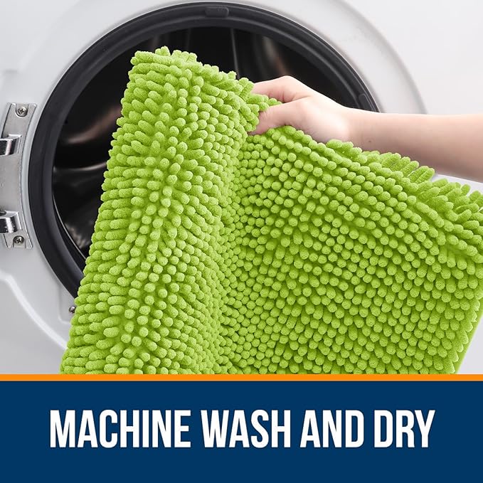 OLANLY Bathroom Rugs 44x24, Extra Soft Absorbent Chenille Bath Rugs, Rubber Backing Quick Dry, Machine Washable Bath Mats for Bathroom Floor, Tub and Shower, Home Decor Accessories, Bright Green