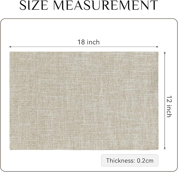 Softalker Faux Linen Placemats Set of 12-12 x 18 Inch, Heat Resistant Double Layered Durable Burlap Farmhouse Place Mats, Non-Slip Washable Rustic Table Mats for Dining, Kitchen, Party(Beige