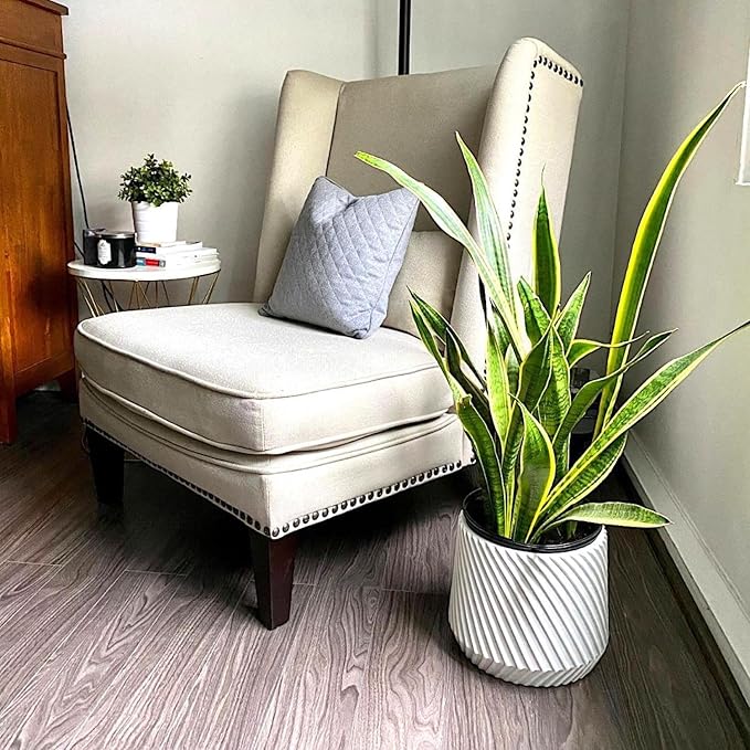 Fox & Fern Large 12 Inch Planter with Drainage Plug — Premium Polystone White Plant Pot; Modern Planter with 3D Texture and Ceramic Finish; 12 Inch Pots for Plants Indoor & Outdoor
