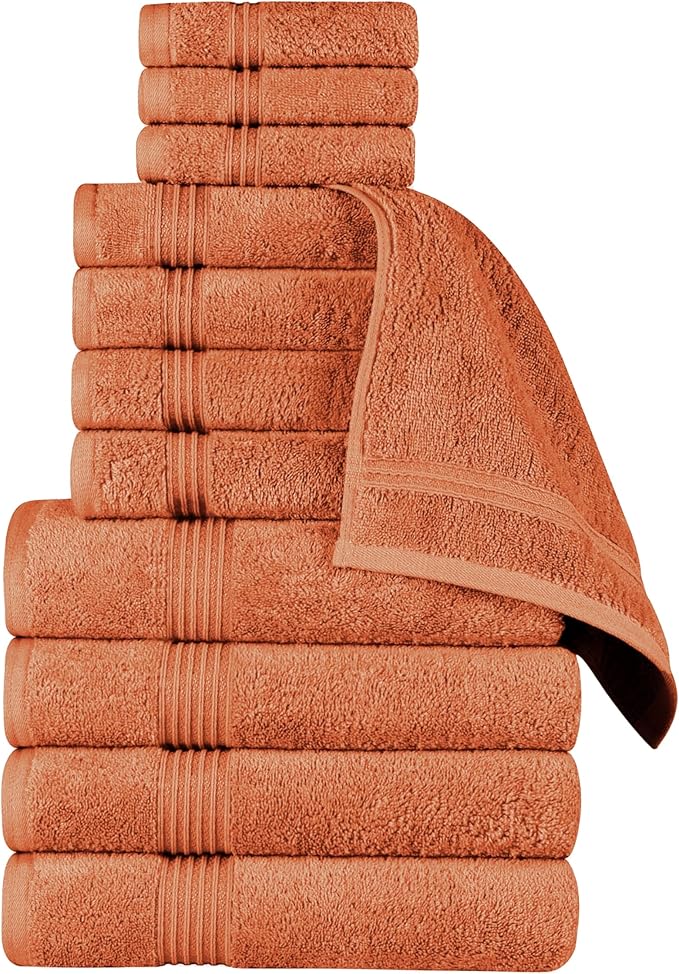 Superior Egyptian Cotton 12-Piece Towel Set, Assorted Towels for Home Bathroom, Master Bath, Decor Essentials, Includes 4 Bath, 4 Hand, 4 Face Towels/Washcloths, Quick Dry, Absorbent, Caramel Brown