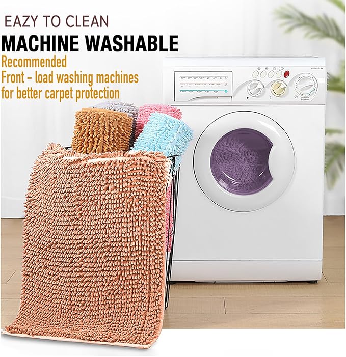 Bathroom Rugs Mat 60x24 Long Non Slip Chenille Bath Mats Bath Rugs for Bathroom Shower Light Orange