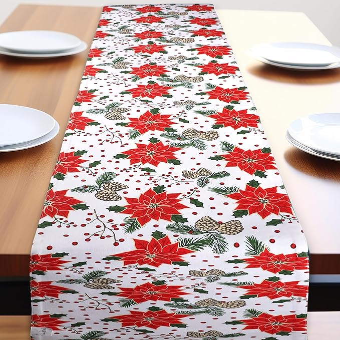 Urban Villa Pine Cone Print 100% Cotton Fused Table Runner 14''x72'' Over Sized Christmas Color Table Runner Heavier Quality