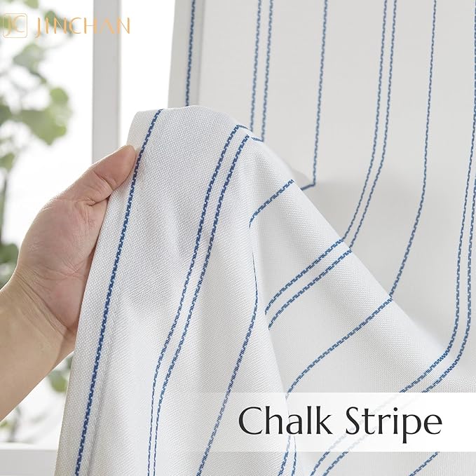 jinchan Blue and White Striped Curtains 108 Inches Long for Living Room Bedroom Blue on White Pinstripe Curtains Privacy Light Filtering Rod Pocket Modern Window Treatments Set 2 Panels