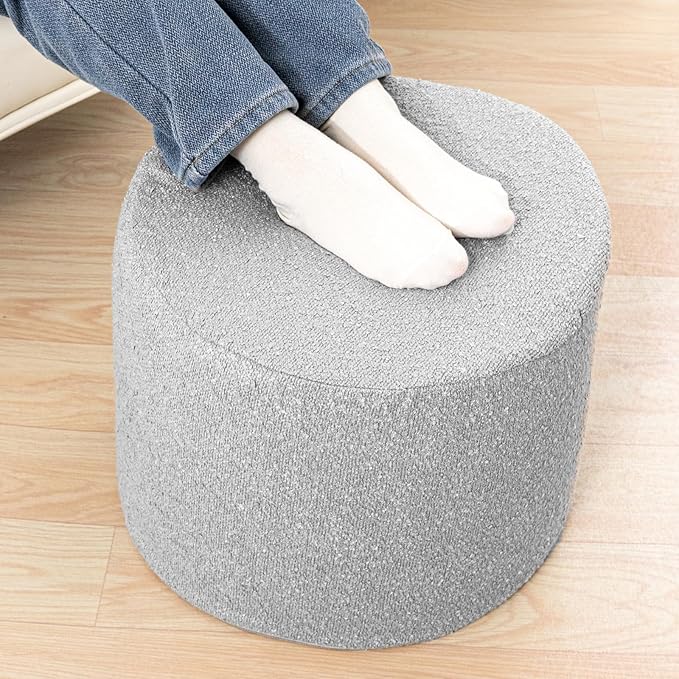 Asuprui Supportive Boucle Ottoman Foot Rest Elevate Your Living Room Decor with Lightweight Pouf Ottoman Filler and Comfort Cover Modern Foam Stuffed Poof Perfect to Rest Your Feet (Gray)