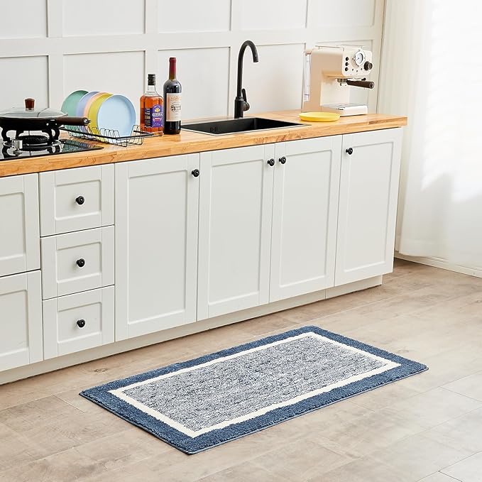 CozeCube Bath mats for Bathroom Non Slip, Fluffy Shaggy Bath Rugs for Bathroom Washable, Extra Soft and Absorbent Microfiber Bath Rugs for Shower Sink, Kitchen Sink, Navy Blue, 24" x 36"