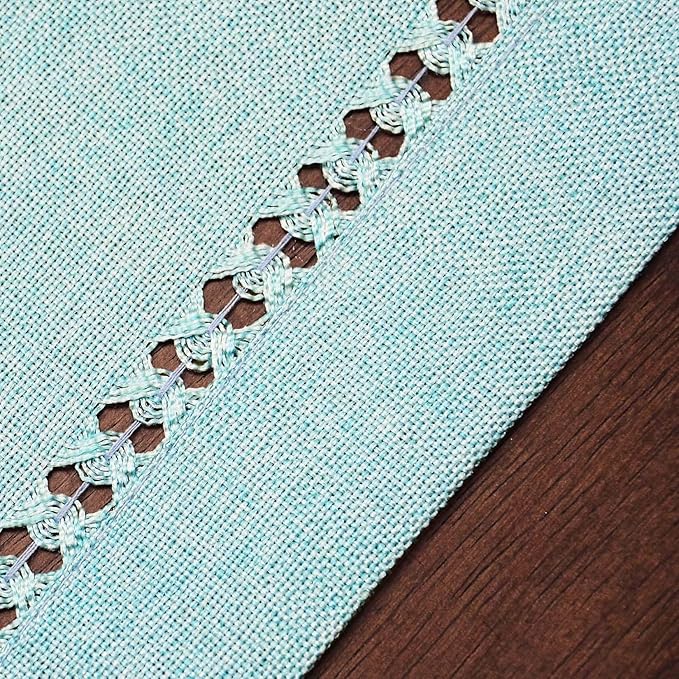Grelucgo Handcrafted Solid Color Dining Table Runner, Dresser Scarf, Double-Hemstitched (Aqua, 14 x 72)