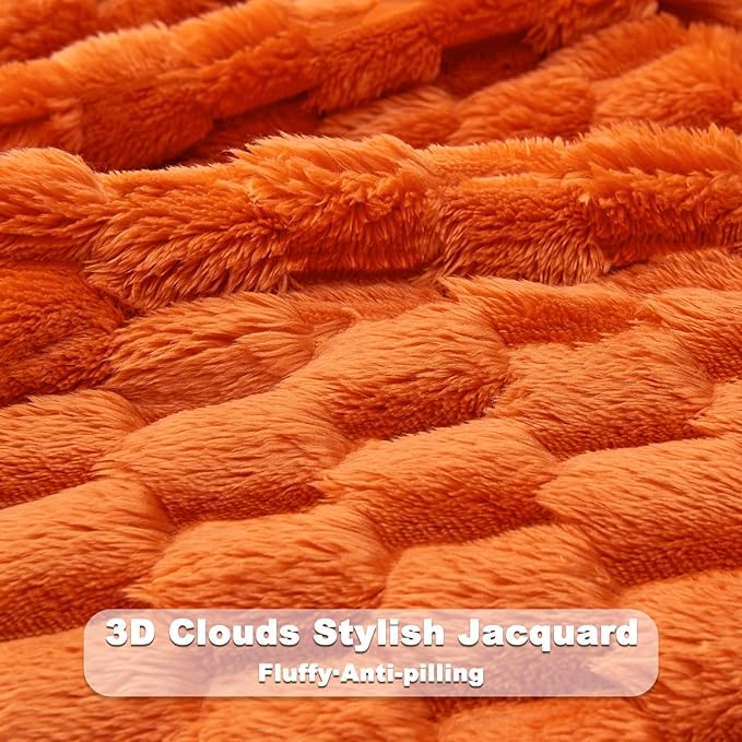 NEWCOSPLAY Super Soft Fall Twin Blanket Orange Premium Silky Flannel Fleece 3D Clouds Stylish Jacquard Lightweight Bed Blanket All Season Use 350GSM (Orange, Twin(60"x80"))