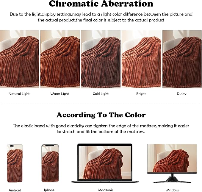NEWCOSPLAY Super Soft Queen Blanket Coffee Premium Silky Flannel Fleece 3D Ribbed Jacquard Lightweight Bed Blanket All Season Use (Coffee Ribbed, Queen(90"x90"))