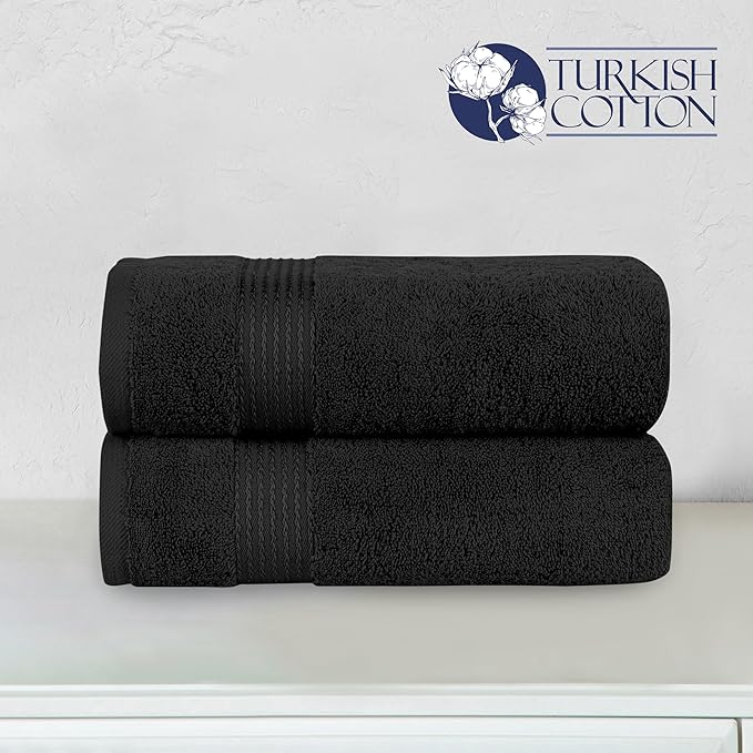 Elegant Comfort Premium Turkish Cotton 2 Pack Bath Towel Set - 27 x 54 inch, Luxurious Hotel Spa Quality 100% Turkish Cotton 2PC Bath Towel Set - Highly Absorbent - Soft Bathroom Towels, Black