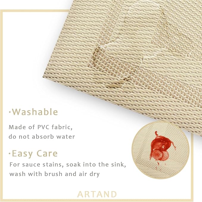DACHUI Placemats Set of 6, Linen Look Woven Place Mats, Water Resistant, Heat Resistant, Washable, Durable Table Mats (Beige)