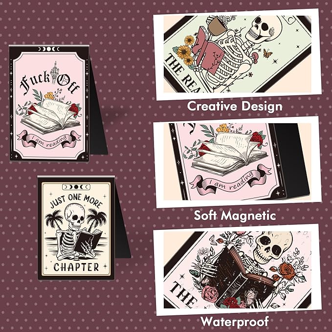 Gothic Skeleton Magnetic Bookmarks: 8 Pcs Funny Skull Magnet Book Mark for Book Lovers Horror Page Marker Clips, Gifts for Reading Women School Office Supplies