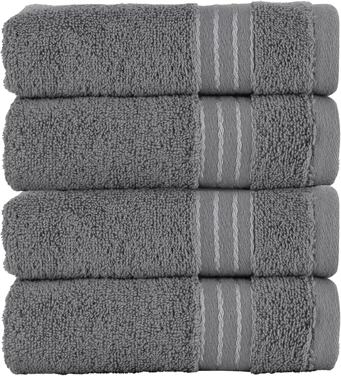 Elegant Comfort Premium Turkish Cotton 4 Pack Hand Towel Set - 16 x 28 inch, Luxurious Hotel Spa Quality 100% Turkish Cotton 4PC Hand Towel Set - Highly Absorbent - Soft Bathroom Towels, Gray