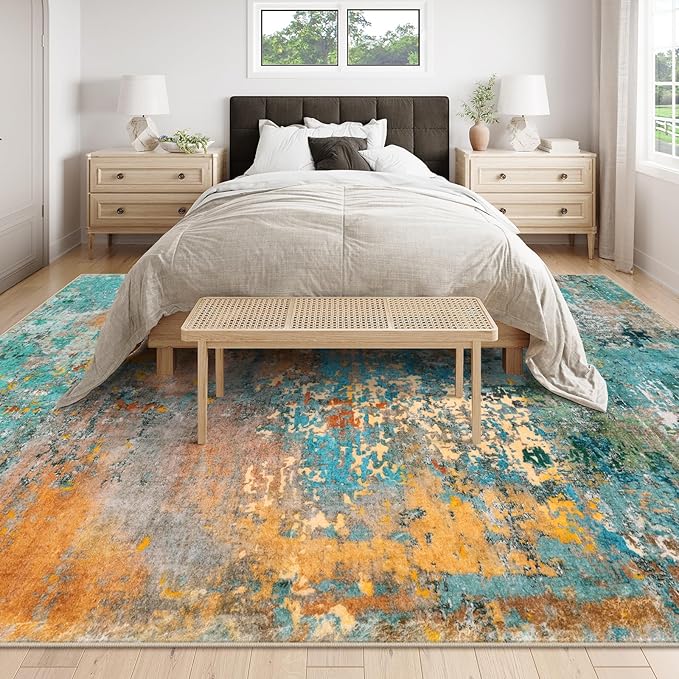 Lahome Modern Abstract 10x14 Area Rug for Living Room, Bedroom, Dining Room - Multicolor, Machine Made, Low Pile, Non Slip, Washable