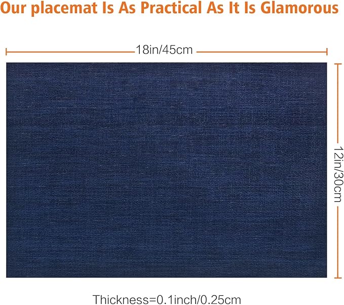 Placemats Set of 12,Washable,Heat and Stain Resistant Indoor/Outdoor Place mats, Vinyl Woven Non Slip Table Mats for Restaurant Table Protection, PVC Table Placemats.(Navy Blue, 12PCS)