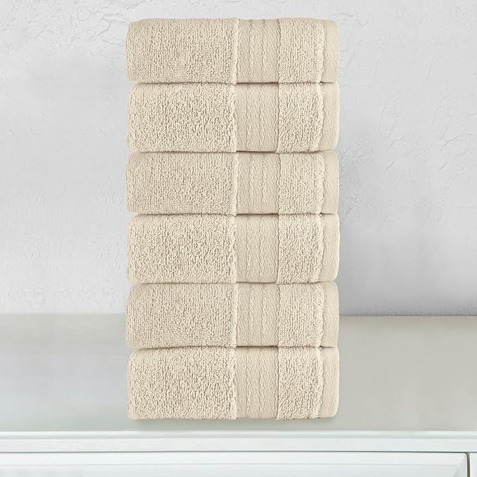 Elegant Comfort Premium Turkish Cotton 6 Pack Washcloths Set - 13 x 13 inch, Luxurious Hotel Spa Quality 100% Turkish Cotton 6PC Washcloth Set - Highly Absorbent - Soft Bathroom Towels, Ivory