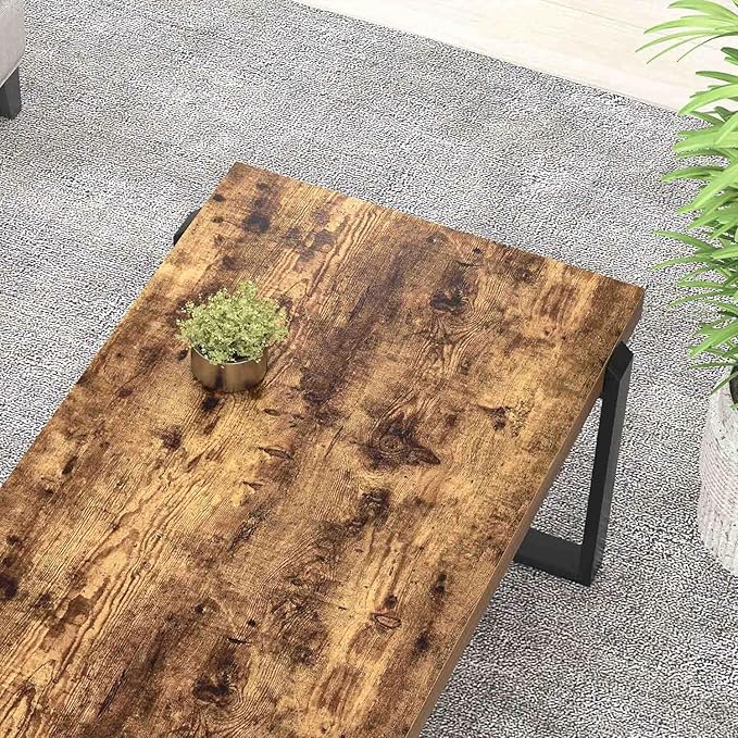 FOLUBAN Coffee Table, Modern Rustic Wood and Metal Center Table, Industrial Rectangle Cocktail Tea Table for Living Room, Brown, 47 Inch