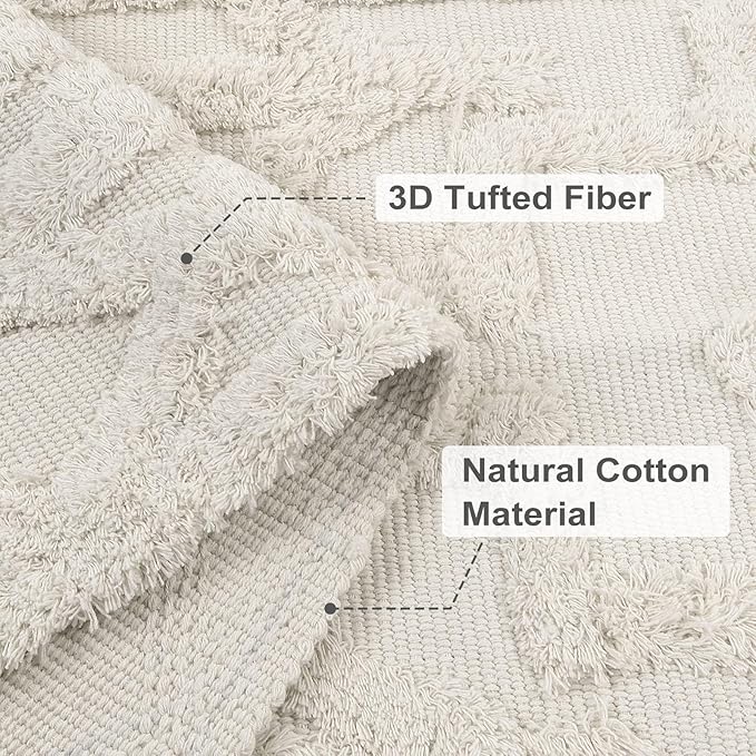 Uphome Boho Runners for Hallways 2' x 8', Washable Farmhouse Entryway Runner Rug, Cotton Tufted Bedroom Runner Rugs, Bohemian Tribal Throw Aesthetic Rug for Kitchen Doorway Bathroom Living Room, Beige