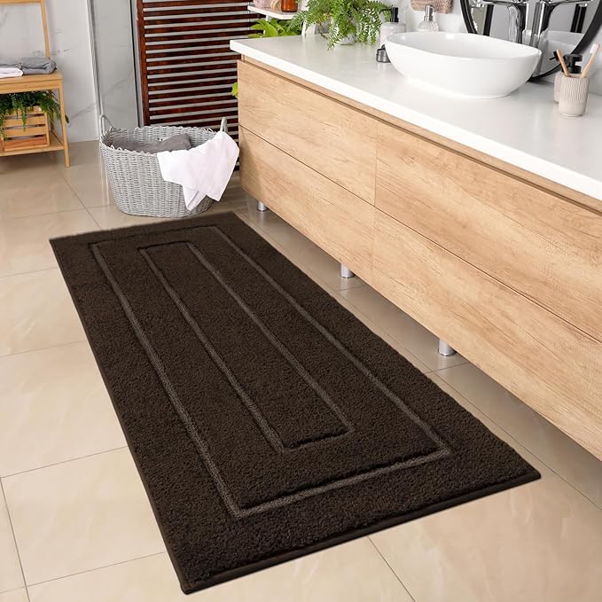 HOMORE Bathroom Runner Rug 24x60 Inch Brown Long Runner Rug, Soft and Absorbent Bath Runners Rugs, Non Slip Washable Bathroom Rugs, Plush Bath Mat for Shower Floor