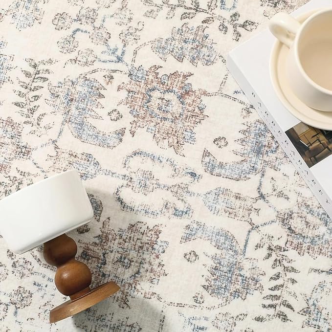 Taupe Runner Rug 2x8 Hallway Machine Washable Kitchen Vintage Distressed Non Slip Long Carpet Indoor Retro Floral Bedroom Accent Throw Rug for Bathroom Office Laundry Dining Living Room