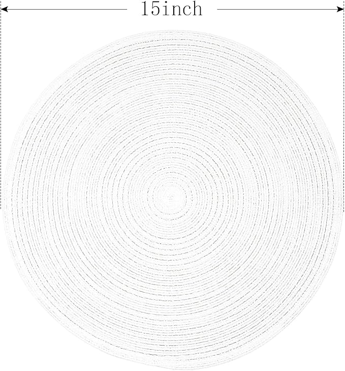 FunWheat Round Placemats Set of 6 Table Mats for Dining Tables Washable Non-Slip Place mats 15 Inch for Wedding Party(White Sliver)
