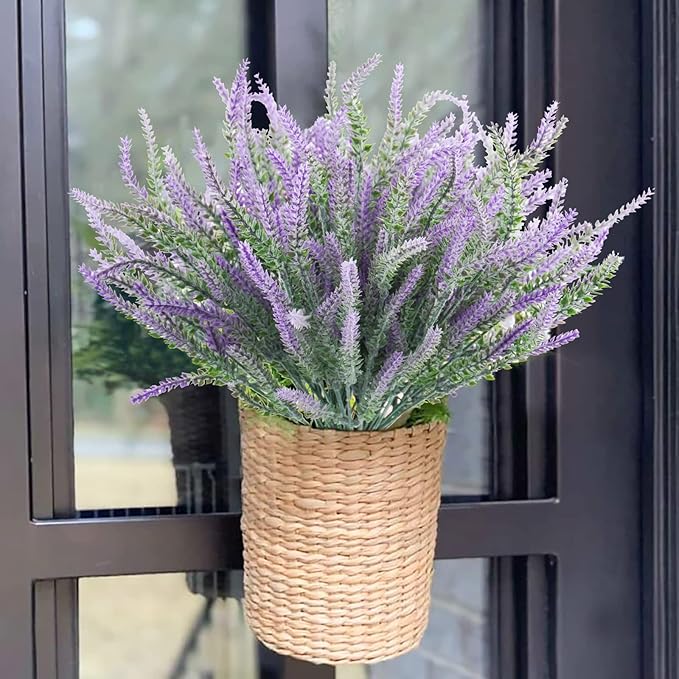 Agusbagli Artificial Lavender Flowers, 12 Bundles Purple Plastic Flowers UV Resistant Outdoor Plants Faux Lavender Stems for Garden Centerpieces Window Box Porch Home DéCor