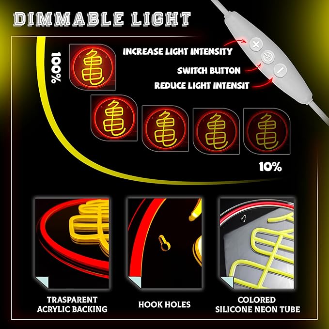 Anime 龟 Neon Sign for Wall Decor, Japanese Anime LED Sign Light,USB Powered Dimmable Neon Night Light for Man Cave, Bedroom, Game Room, Bar, Pub, Unique Gift for Anime Lovers