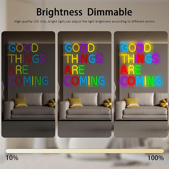 Good Things Are Coming Neon Signs for Wall Decor,Dimmable Positivity Inspirational Lucky Neon Sign, Positive Quote Decor, Mental Health LED Sign, Motivational Neon Light, Home Wall Sign(12.5 * 12.9in)