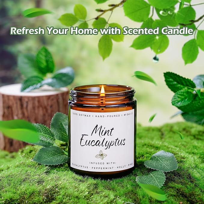 Mint Eucalyptus Candle | Aromatherapy Candle for Relaxation, Soy Candles for Home Scented, Home Fragrance Gifts for Women Men - Long-Lasting 7oz Jar