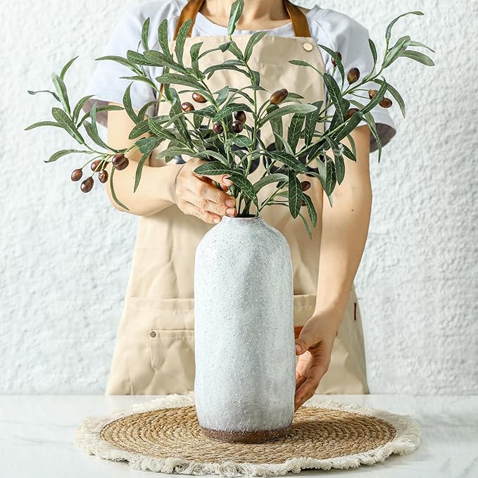 White Ceramic Vase for Home Decor,Decorative Blue Vase for Pampas Grass,Modern Art Texture Vases for Home Entryway Living Room Dining Table Farmhouse Office Decor,11.4 inches Tall