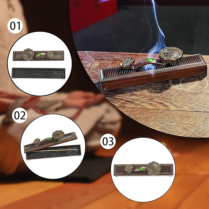 Windproof Copper Incense Holder - Chinese Style for Sticks up to 5.5 Inches, Perfect for Home Altar, Yoga Studio, Temple & Meditation,Ruyi