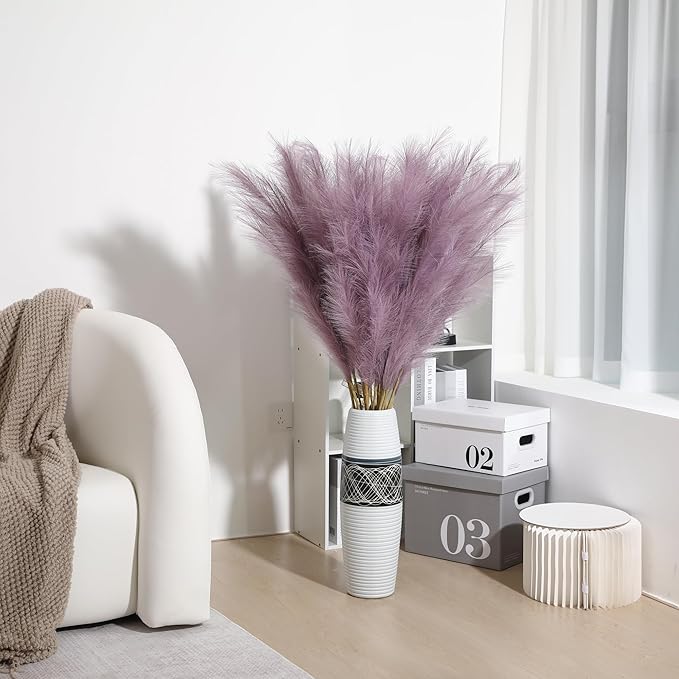 Purple Pampas Grass Decor - 45-Inch Set of 8 | Large Faux Pampas Grass Soft and Fluffy | Big Artificial Fake Flower | Perfect for Wedding Centerpieces, Baby Shower and House Decor