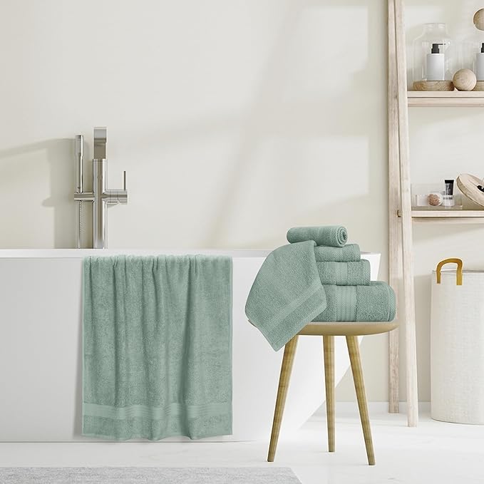 GLAMBURG Ultra Soft 8-Piece Towel Set - 100% Pure Ringspun Cotton, Contains 2 Oversized Bath Towels 27x54, 2 Hand Towels 16x28, 4 Wash Cloths 13x13 - Ideal for Everyday use, Hotel & Spa - Jade