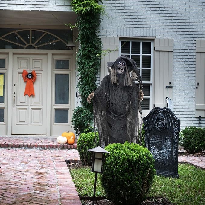 Haunted Hill Farm Life-Size Animatronic Scary Talking Witch with Touch Activated Lights and Sound, Indoor or Covered Outdoor Creepy Halloween Decorations for Home or Haunted House, Battery Operated