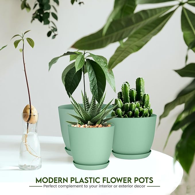 Utopia Home - Plant Pots Indoor with Drainage - 7/6.6/6/5.3/4.8 Inches Home Decor Flower Pots - Plastic Planters for Indoor Plants, Cactus, Succulents Pot (Mint, Pack of 10)