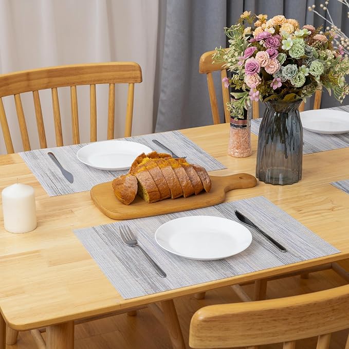 Winknowl Placemats Set of 6, Heat Resistant Stain Resistant Woven Vinyl Insulation Place mats, Durable Washable Elegant Table Mats for Kitchen Dining Table Decor (Lightsteel Blue)