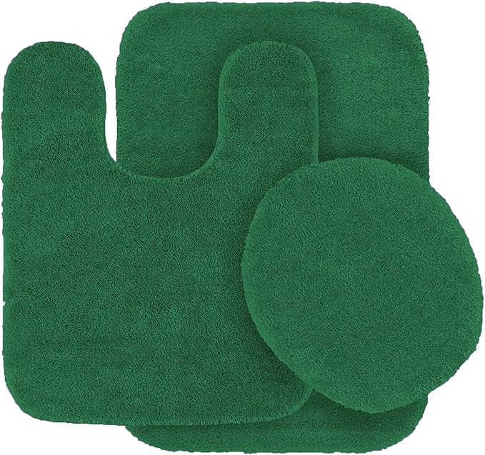 Fancy Linen 3pc Solid Non-Slip Bath Mat Set Bathroom U-Shaped Contour Rug, Mat and Toilet Lid Cover New # 6 (Hunter Green)